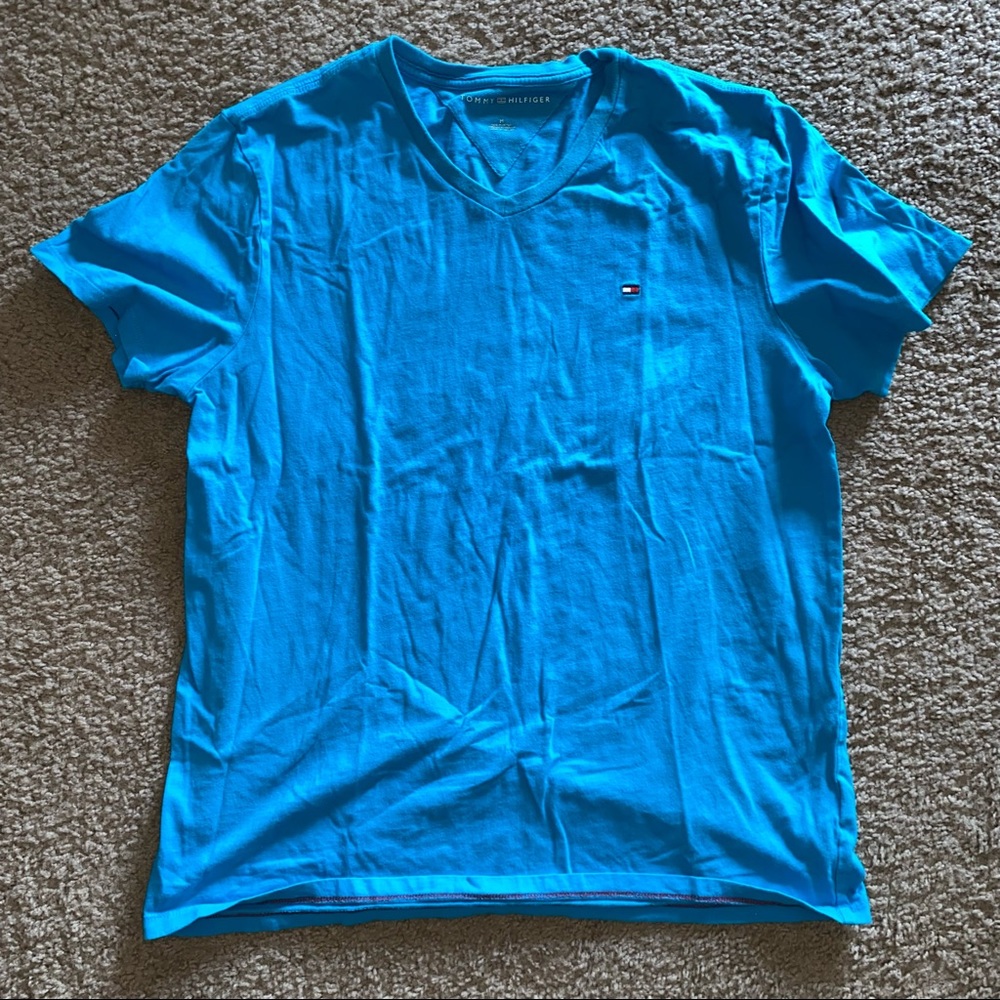 Men’s Aqua Blue Tommy Hilfiger embroidered Logo Short Sleeve T-shirt Size Medium